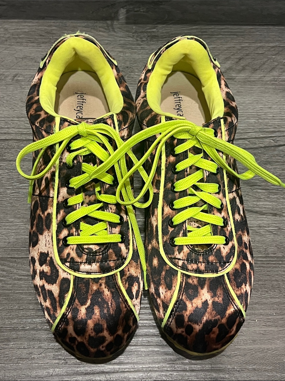 Jeffrey Campbell Leopard Print Sneakers with Neon Yellow Trim, size 8